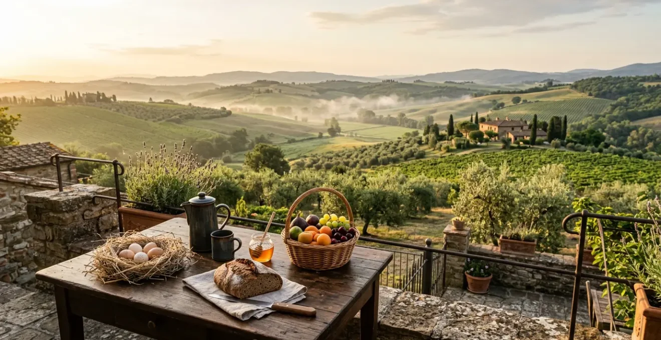 Colazione biologica con prodotti locali freschi in ambiente naturale