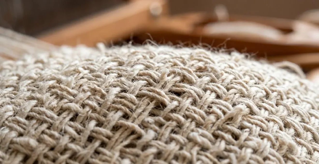 Dettaglio macro di fibra tessile naturale con texture visibile del cotone grezzo
